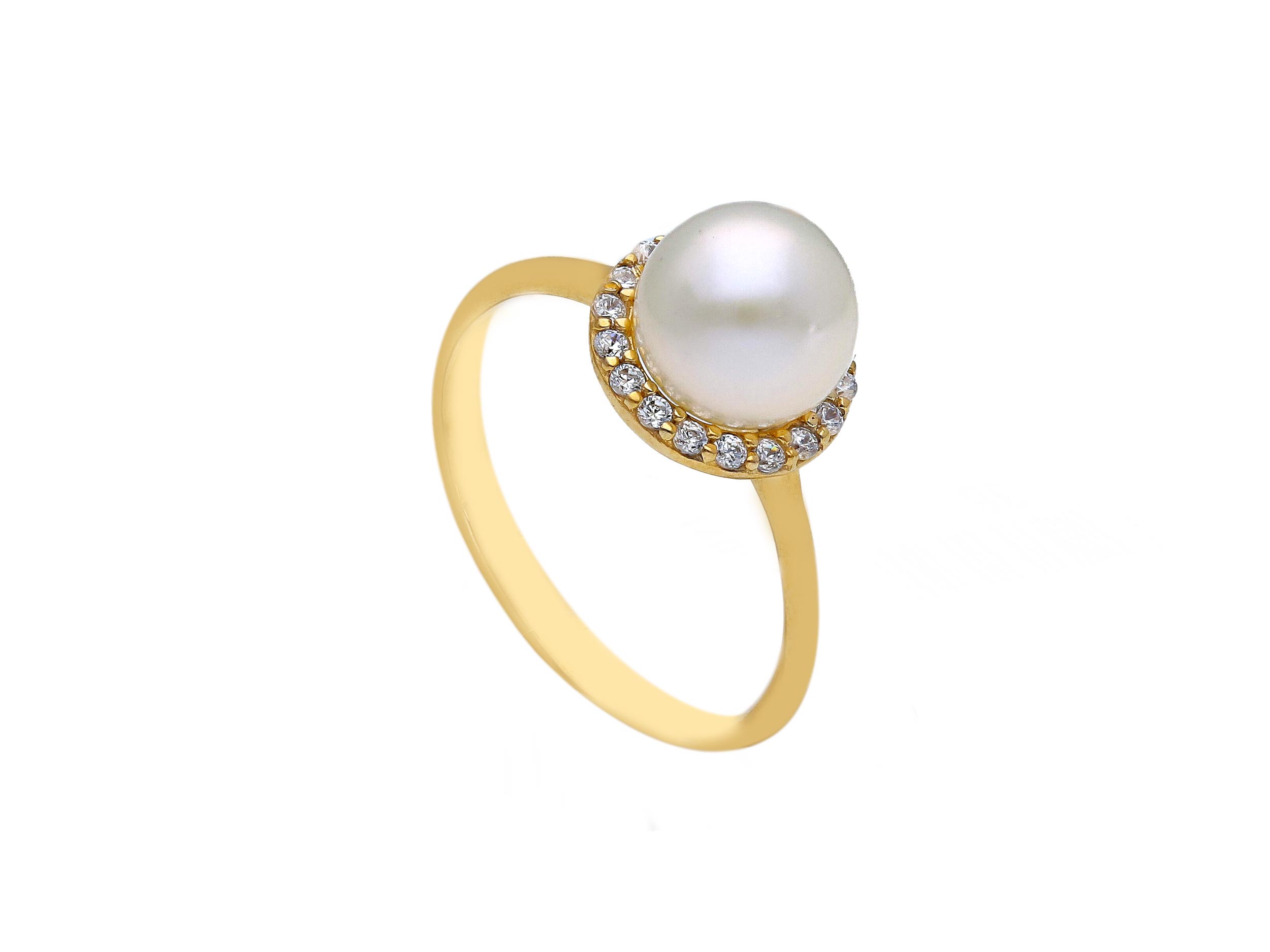 Golden ring k9 with pearl and zirgon stone (code S173616)